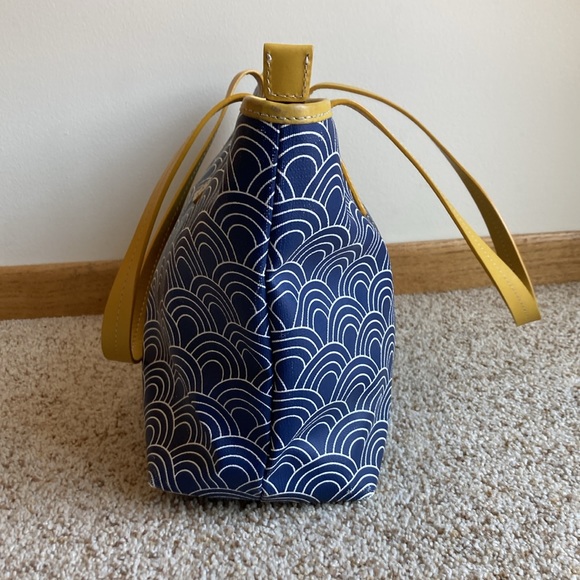 Jonathan Adler Modern Mod Blue White Semi Circle Pattern Canvas Tote Purse Bag - Picture 3 of 14